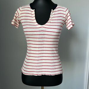 J. Crew Edith A. Miller Striped Short Sleeve Polo style tee